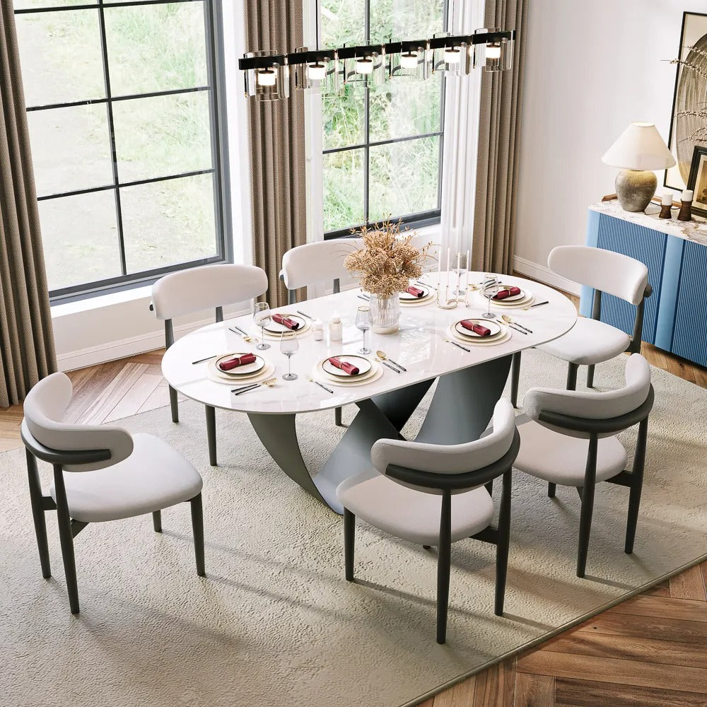 Nikolai 7 Pieces Modern Oval Dining Table Set for 6