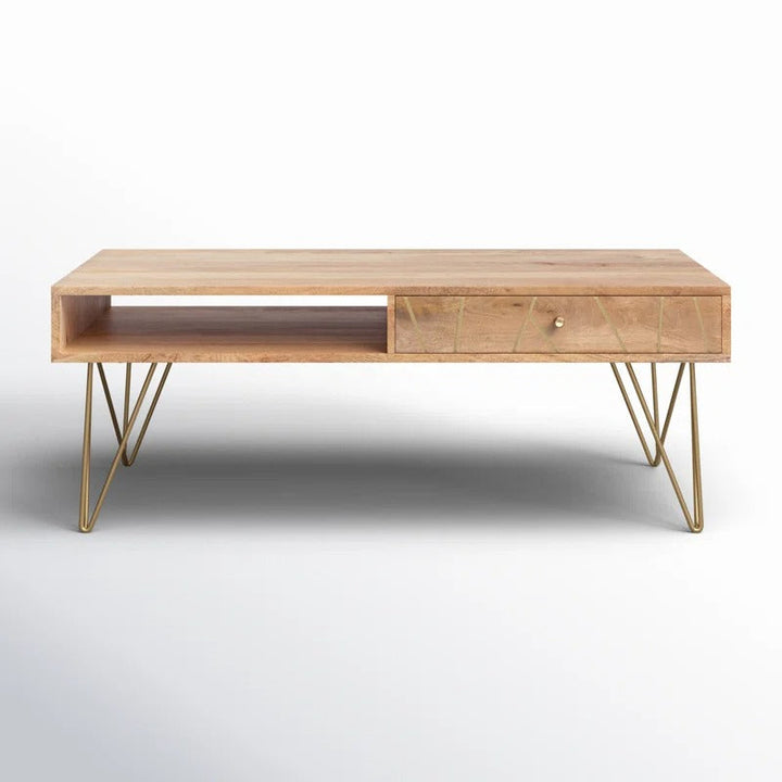 Diya Solid Wood and Metal Coffee Table for Living Room