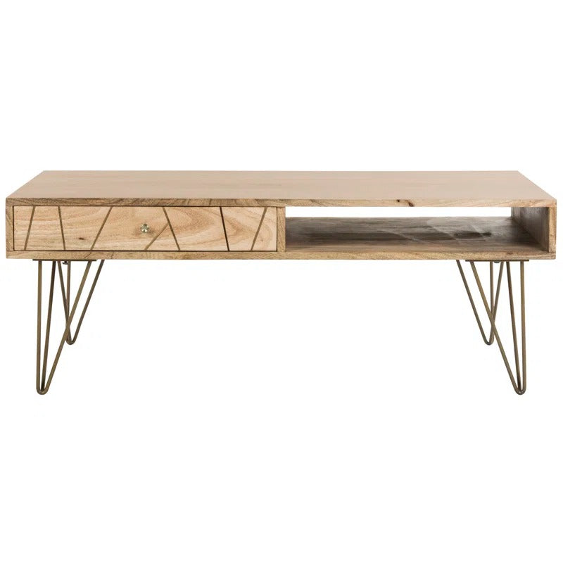 Diya Solid Wood and Metal Coffee Table for Living Room