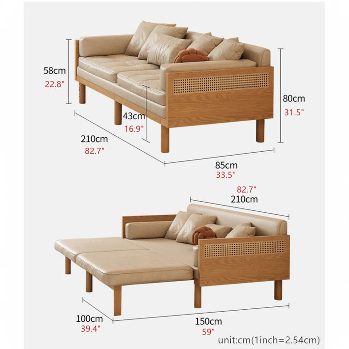 Anastasia Pull Out Multifunction Solid Wood Frame Sofa Bed - SOFA BED