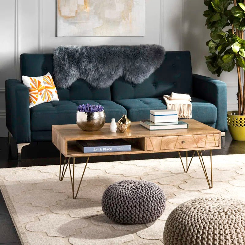 Diya Solid Wood and Metal Coffee Table for Living Room