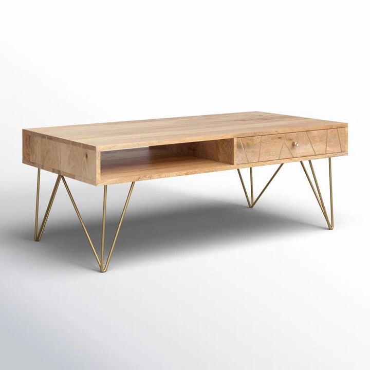 Diya Solid Wood and Metal Coffee Table for Living Room