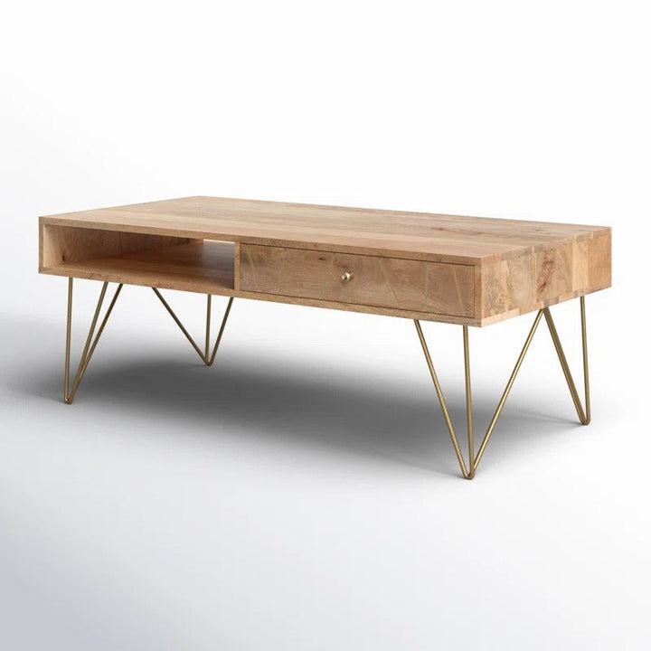 Diya Solid Wood and Metal Coffee Table for Living Room