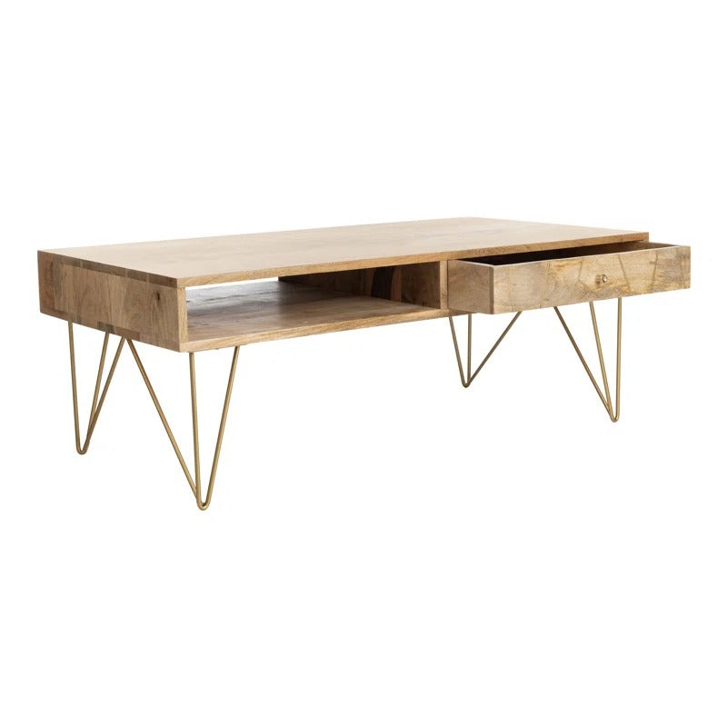 Diya Solid Wood and Metal Coffee Table for Living Room