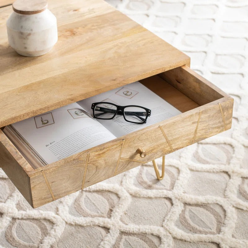 Diya Solid Wood and Metal Coffee Table for Living Room