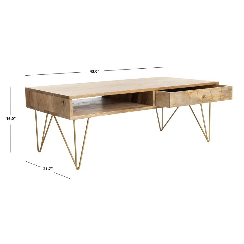Diya Solid Wood and Metal Coffee Table for Living Room