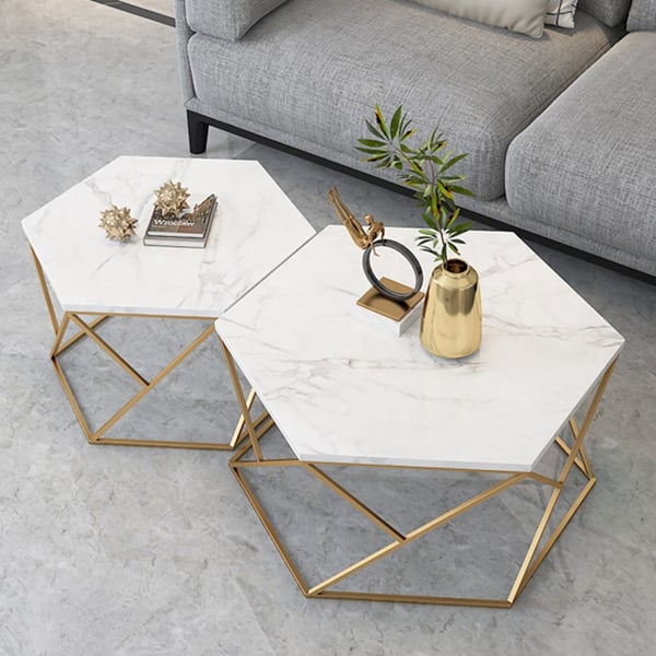Juno Coffee Table Set With Marble Top Metal Frame Tables