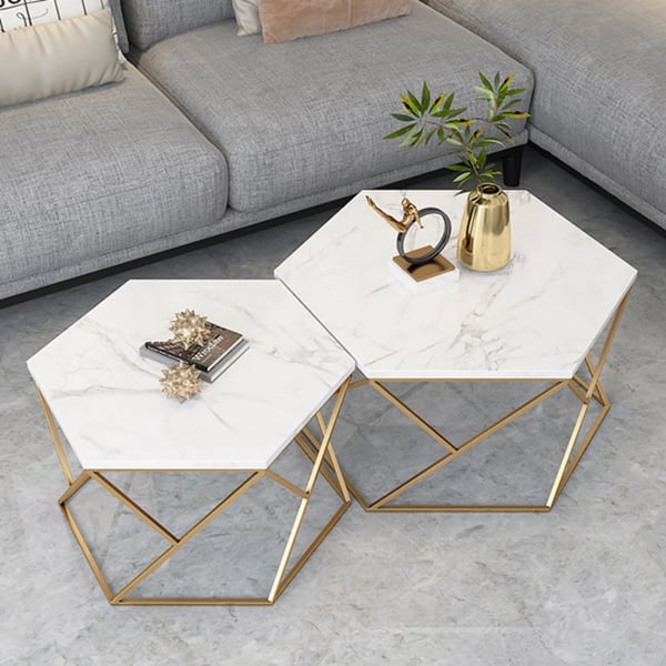 Juno Coffee Table Set With Marble Top Metal Frame Tables