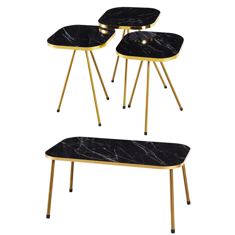 Aarohi Metal And Black Marble Coffee Table Side - Set Of 4