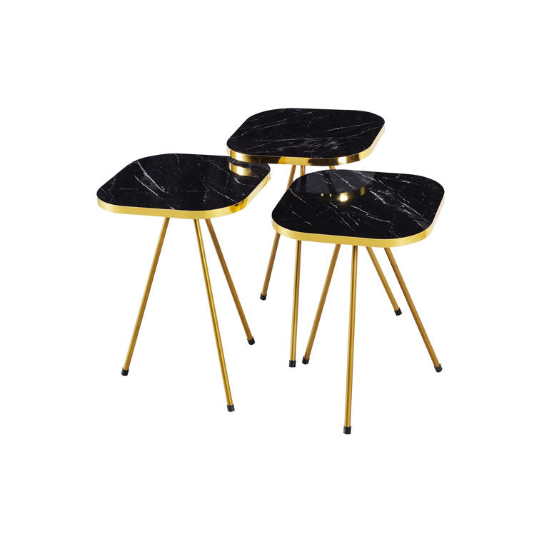 Aarohi Metal And Black Marble Coffee Table Side - Set Of 4