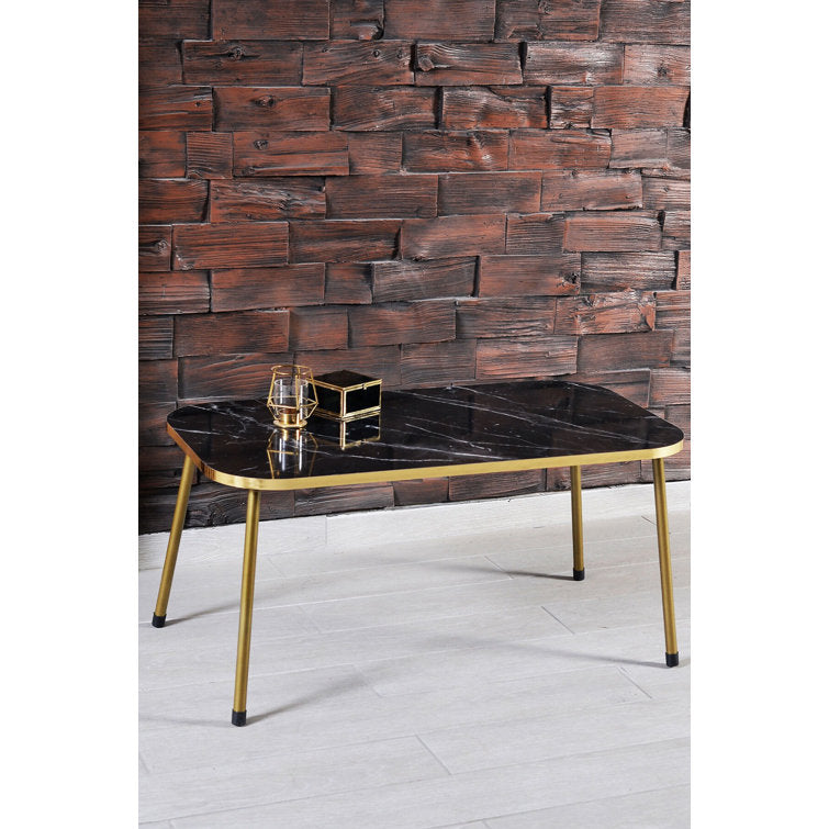 Aarohi Metal And Black Marble Coffee Table Side - Set Of 4