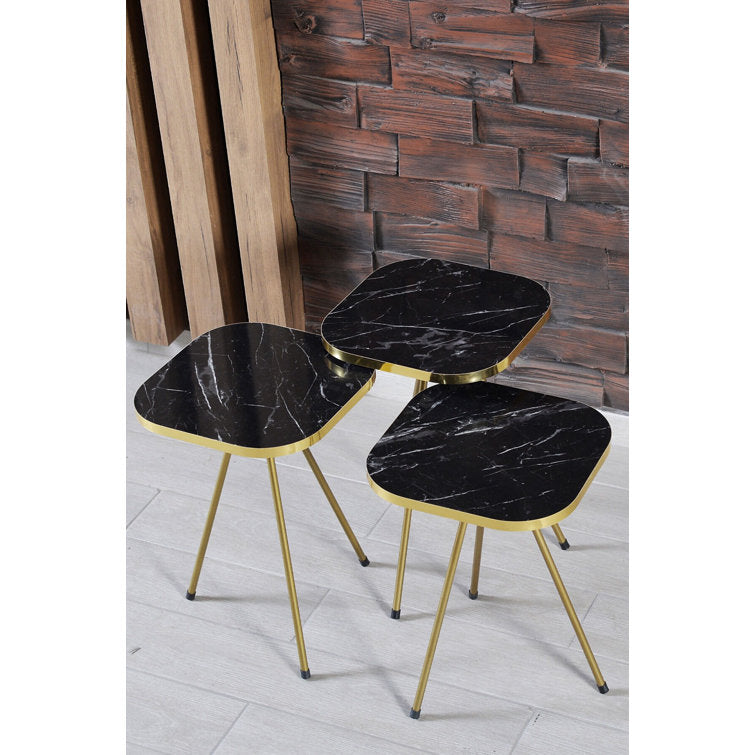 Aarohi Metal And Black Marble Coffee Table Side - Set Of 4