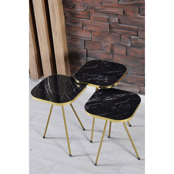 Aarohi Metal And Black Marble Coffee Table Side - Set Of 4