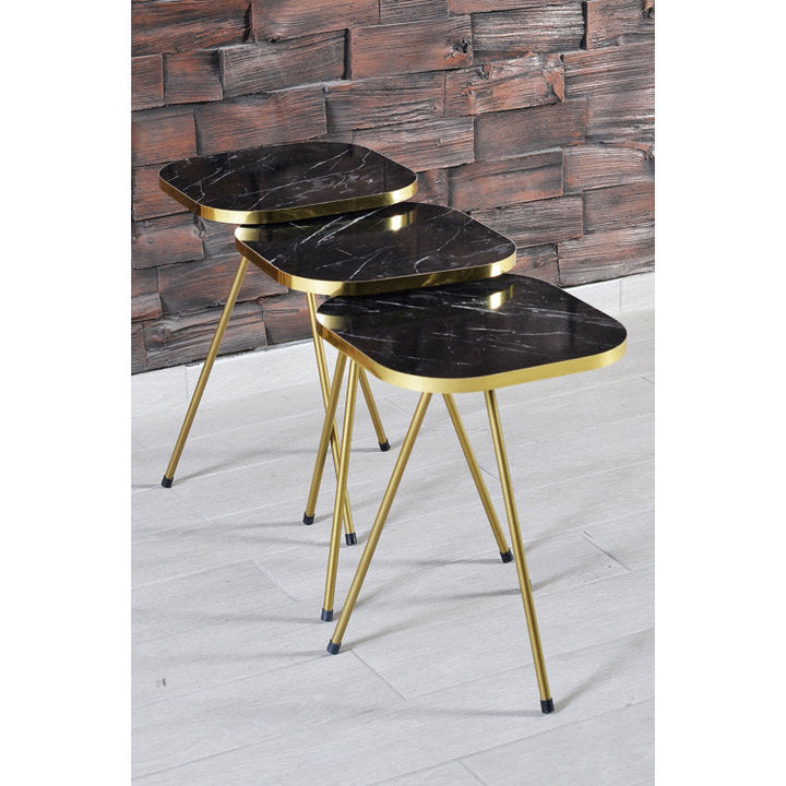 Aarohi Metal And Black Marble Coffee Table Side - Set Of 4