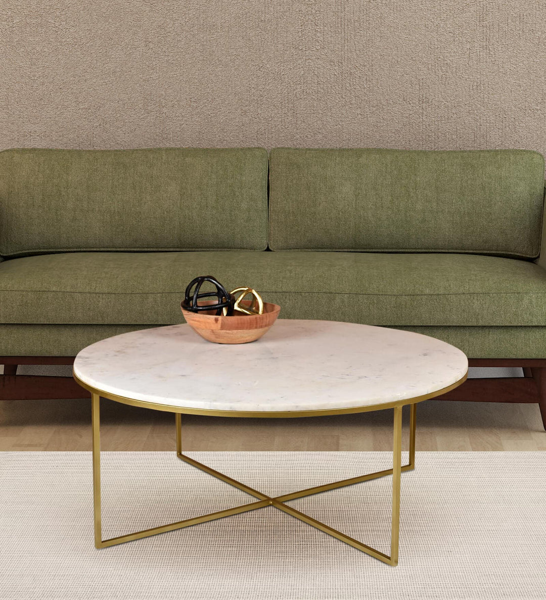 Ashwin Marble Coffee Table In White And Golden Colour