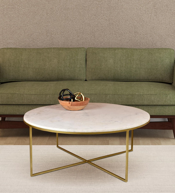 Ashwin Marble Coffee Table In White And Golden Colour