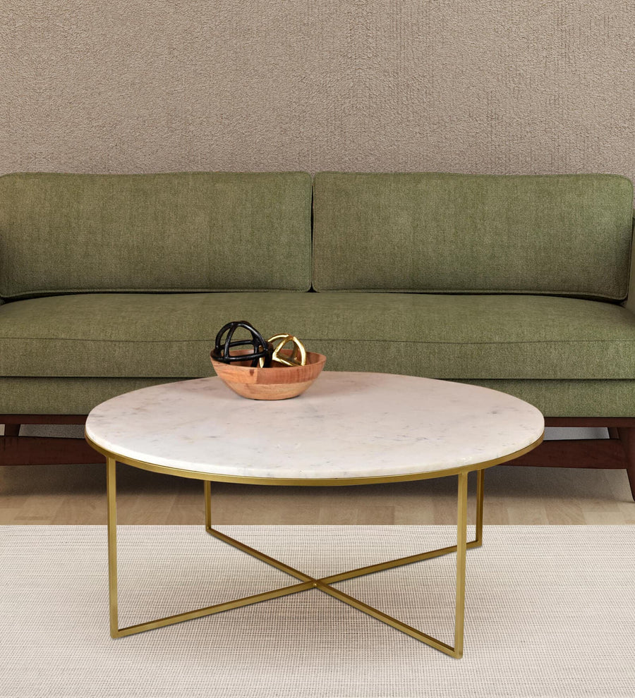 Ashwin Marble Coffee Table In White And Golden Colour