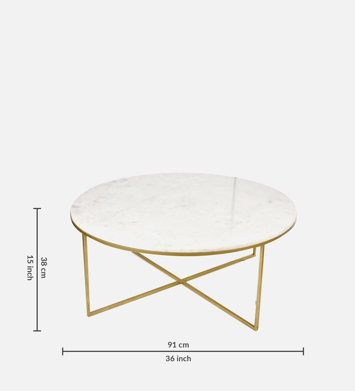 Ashwin Marble Coffee Table In White And Golden Colour