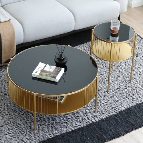 Damini Glass Top Metal Coffee Table