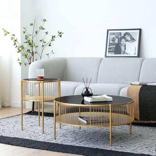 Damini Glass Top Metal Coffee Table