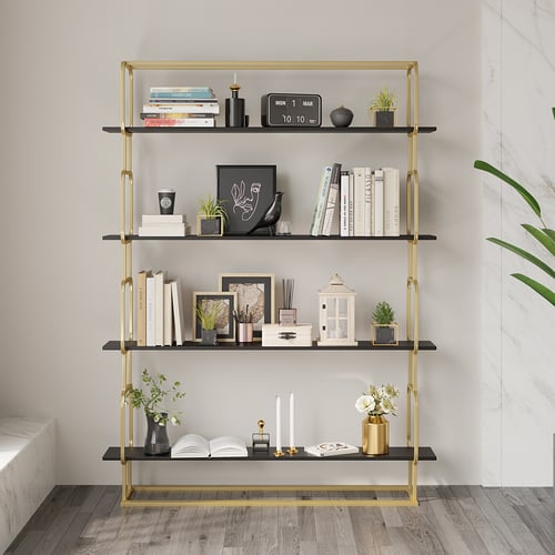 Alok Metal Bookcase In Gold With Black Marble