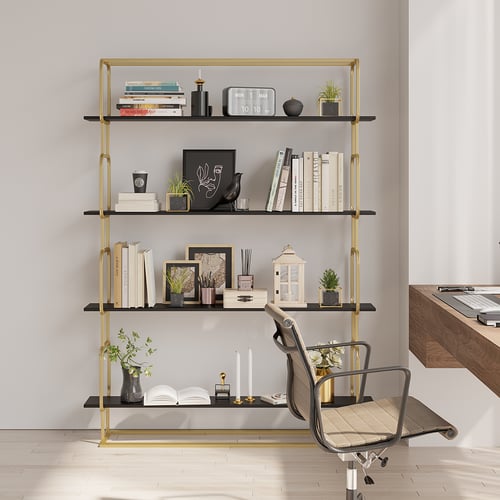 Alok Metal Bookcase In Gold With Black Marble