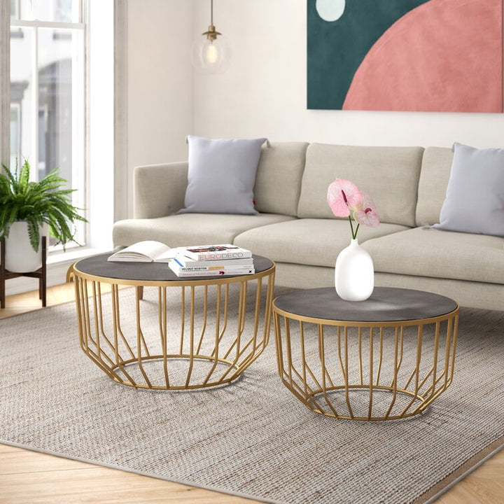 Jyothi Marble Top Metal Coffee Table - Set Of 2