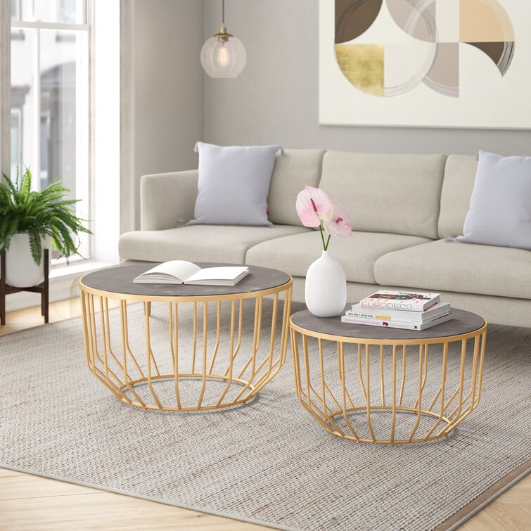 Jyothi Marble Top Metal Coffee Table - Set Of 2