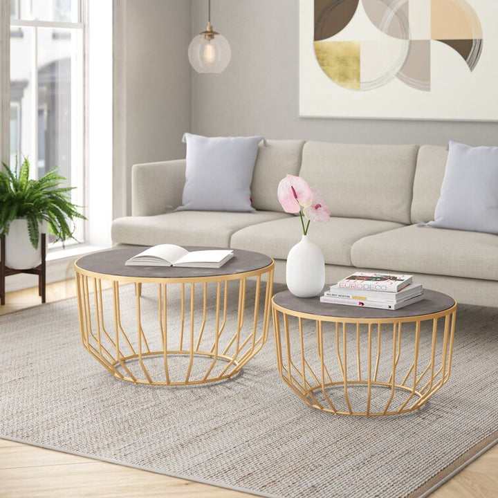 Jyothi Marble Top Metal Coffee Table - Set Of 2