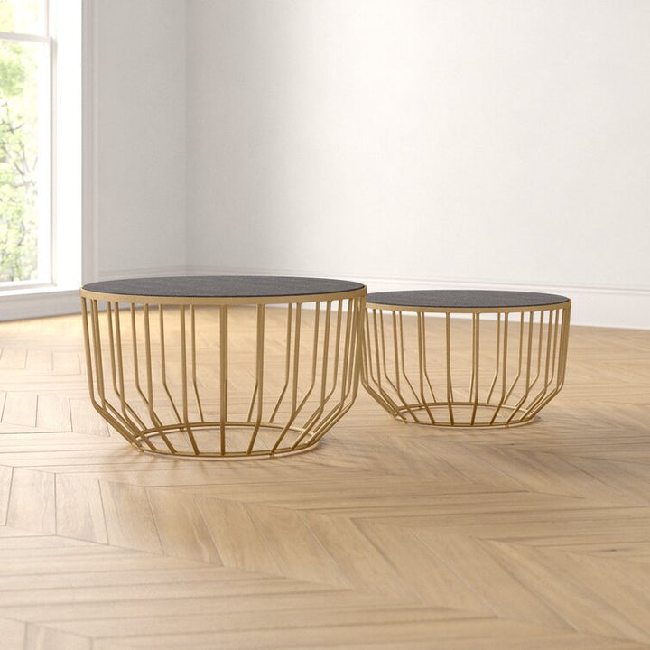 Jyothi Marble Top Metal Coffee Table - Set Of 2