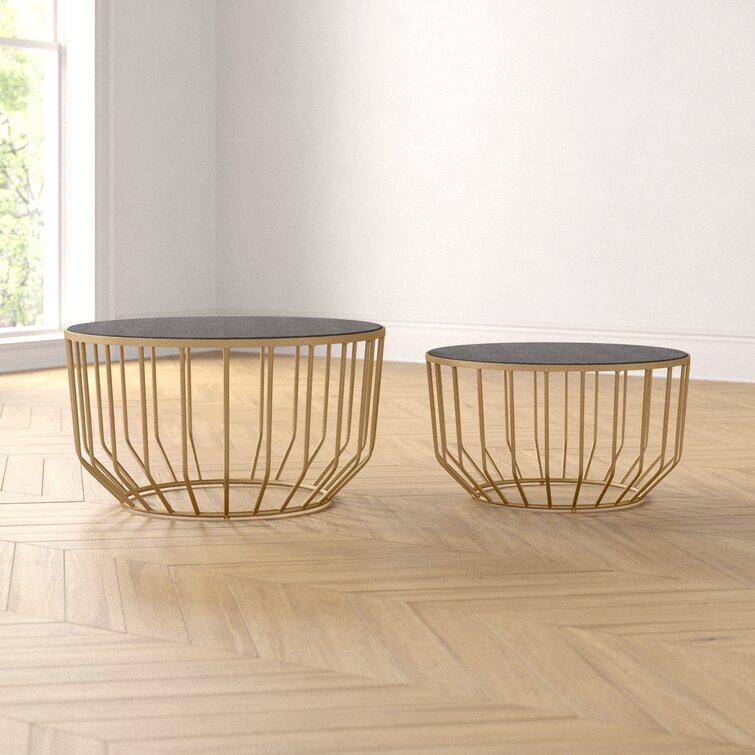 Jyothi Marble Top Metal Coffee Table - Set Of 2