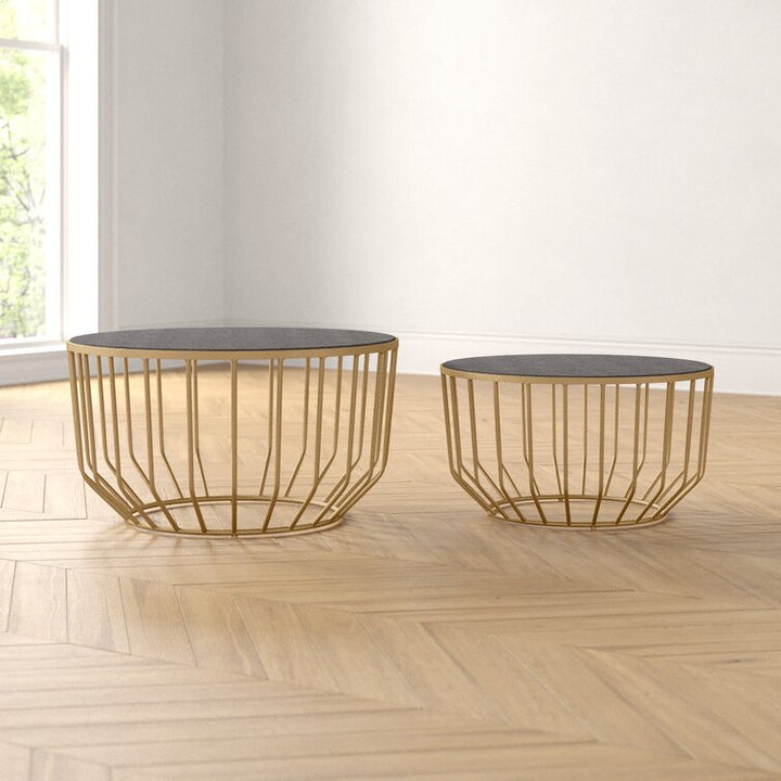 Jyothi Marble Top Metal Coffee Table - Set Of 2