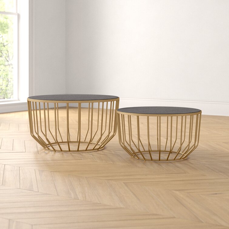 Jyothi Marble Top Metal Coffee Table - Set Of 2