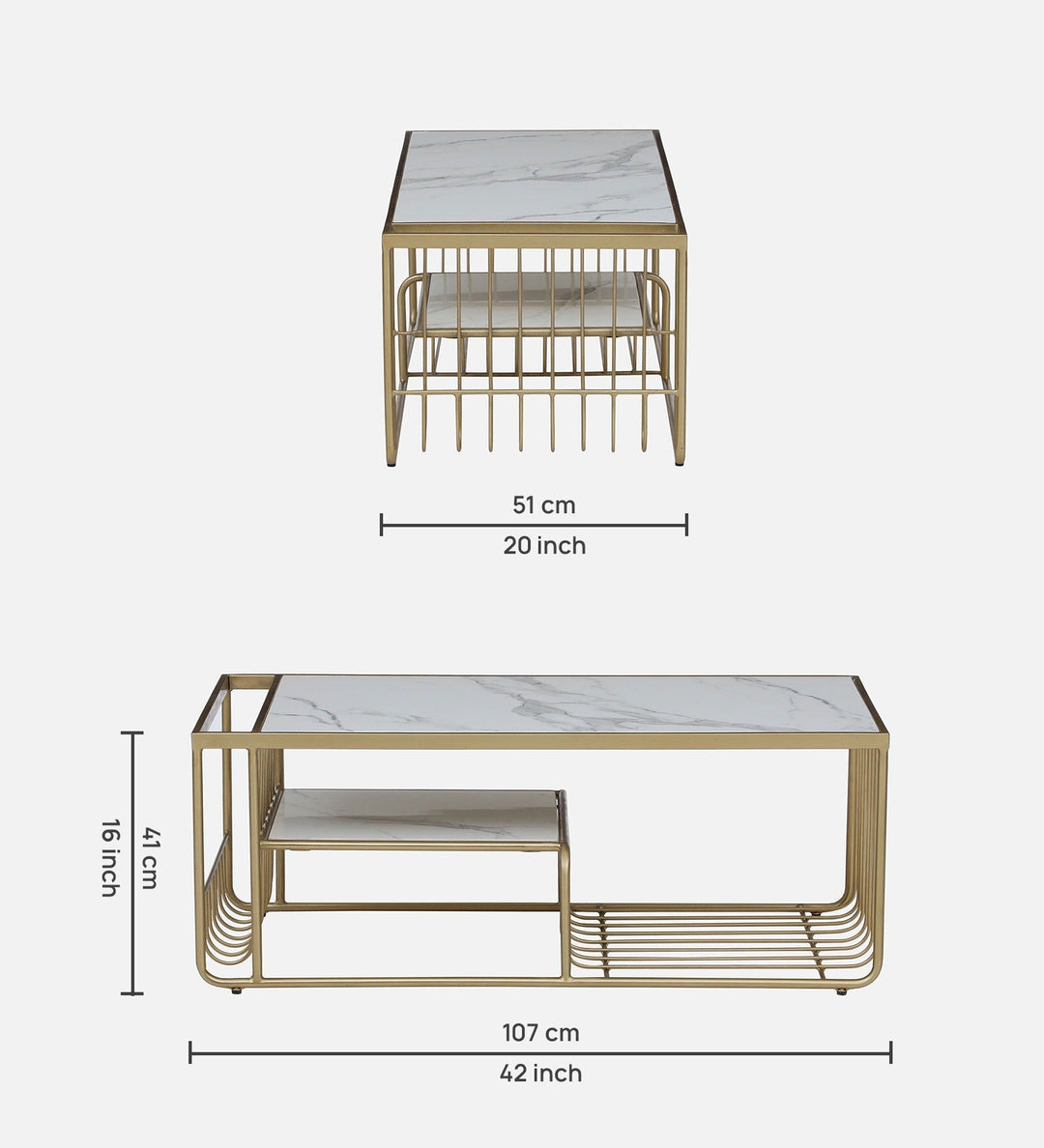 Balaji Metal Coffee Table With Marble Top