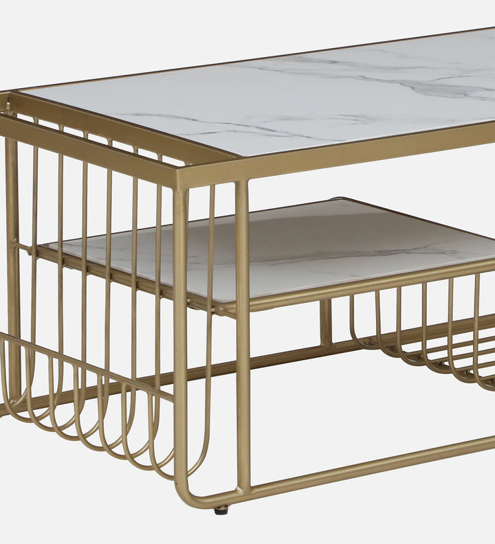 Balaji Metal Coffee Table With Marble Top