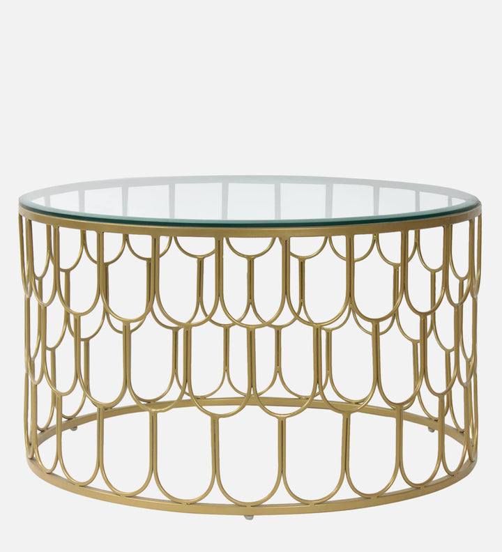 Bharat Large Glass Top Coffee Table In Golden Finish