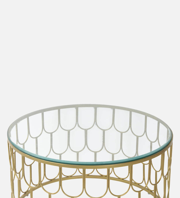 Bharat Large Glass Top Coffee Table In Golden Finish