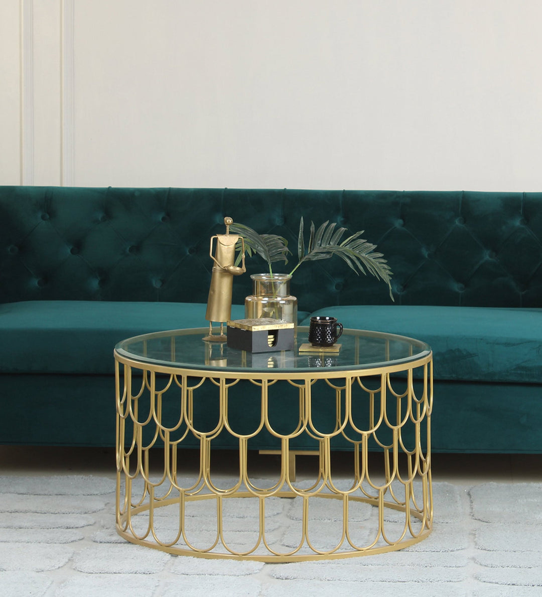 Bharat Large Glass Top Coffee Table In Golden Finish