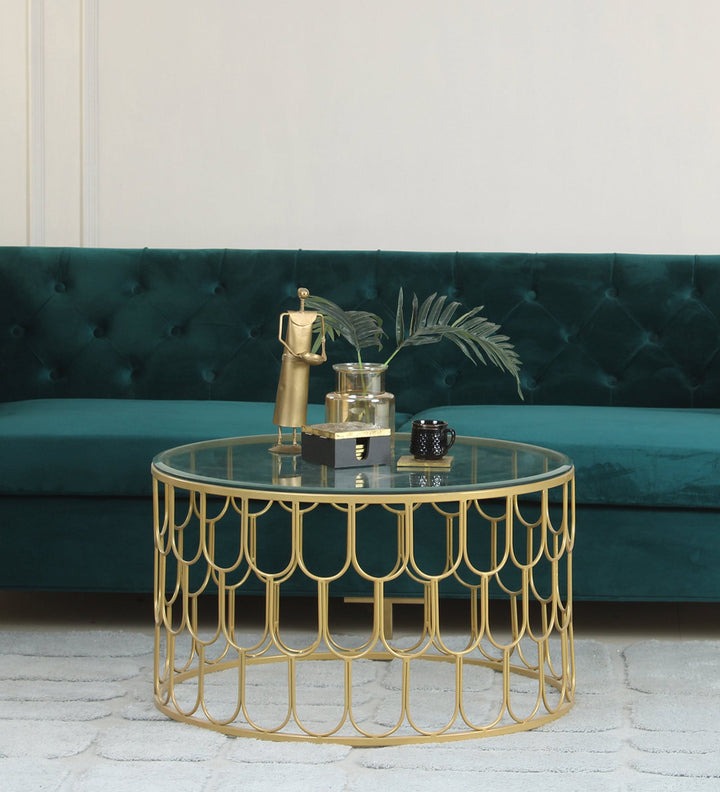 Bharat Large Glass Top Coffee Table In Golden Finish