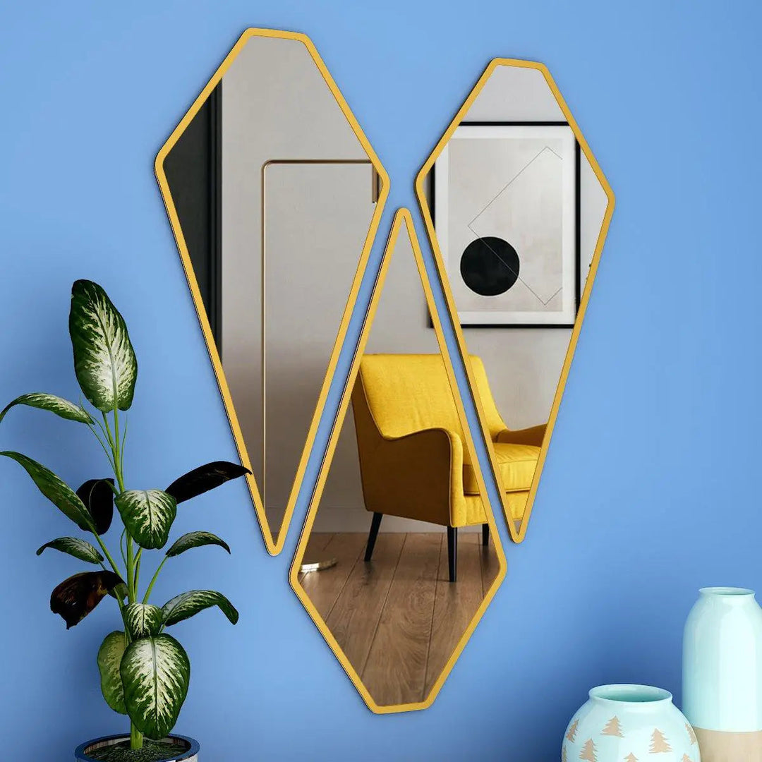 Graceful Diamond Shape Vanity Mirrors (Set Of 3) In Golden Finish Frame