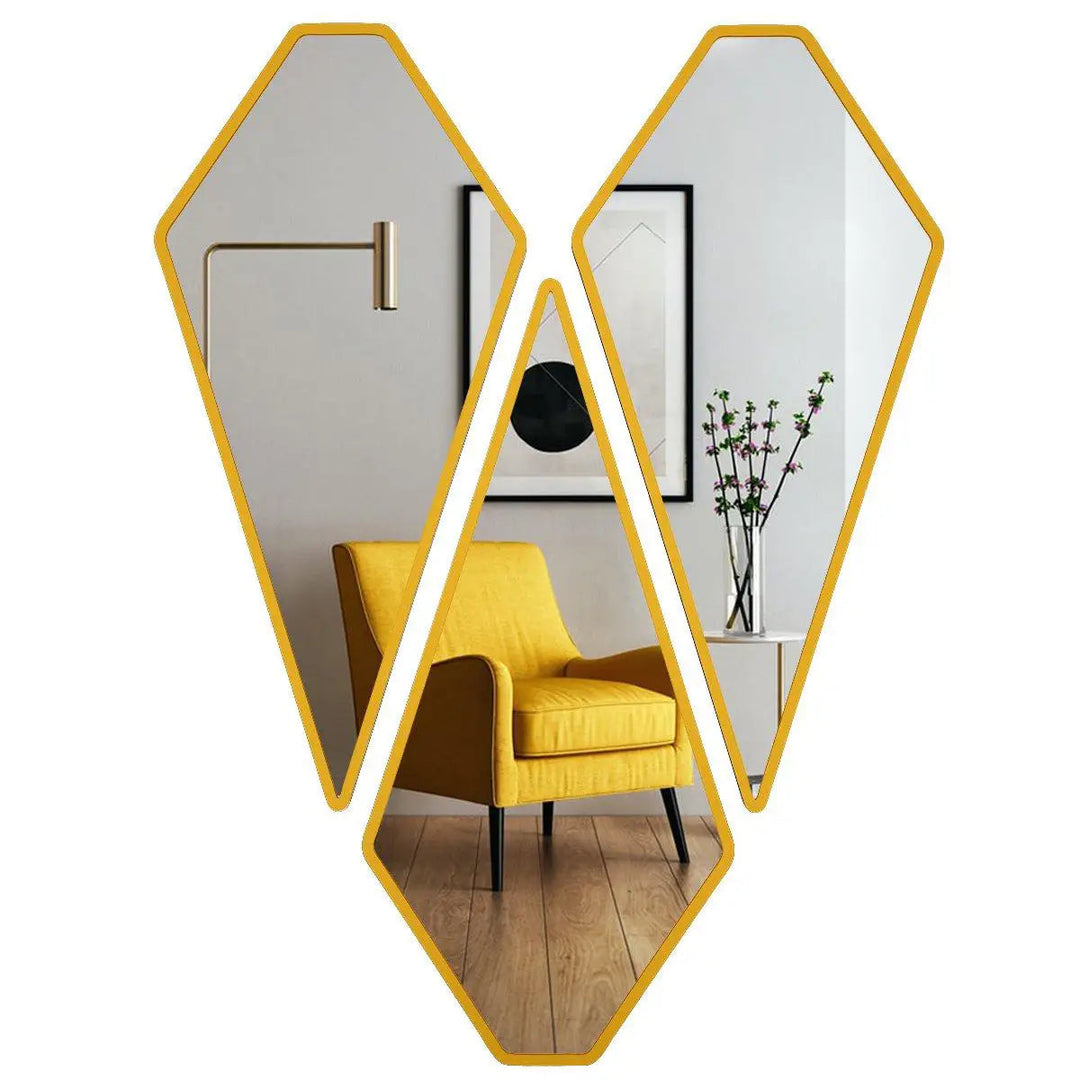 Graceful Diamond Shape Vanity Mirrors (Set Of 3) In Golden Finish Frame