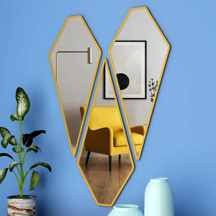 Graceful Diamond Shape Vanity Mirrors (Set Of 3) In Golden Finish Frame
