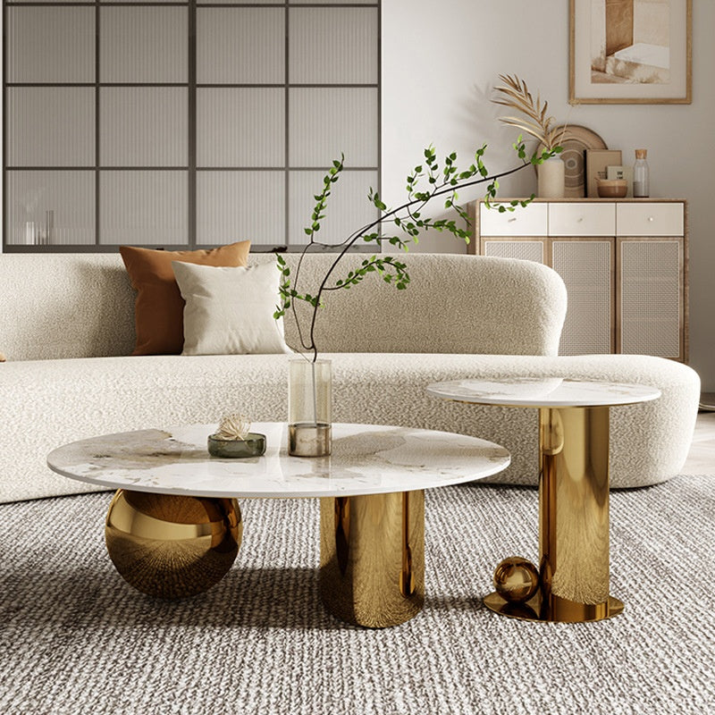 Mohit Marble Top Stainless Steel With Pvd Coated Coffee Table Set