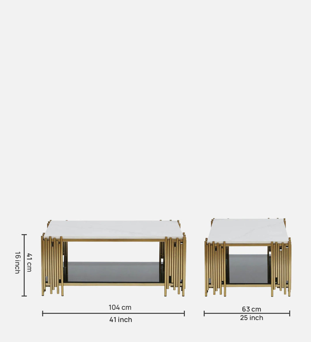 Chandan Metal Coffee Table In Golden Finish With Marble Top