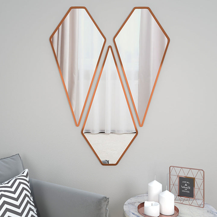 Graceful Diamond Cut Copper Finish Vanity Mirrors Set Of 3