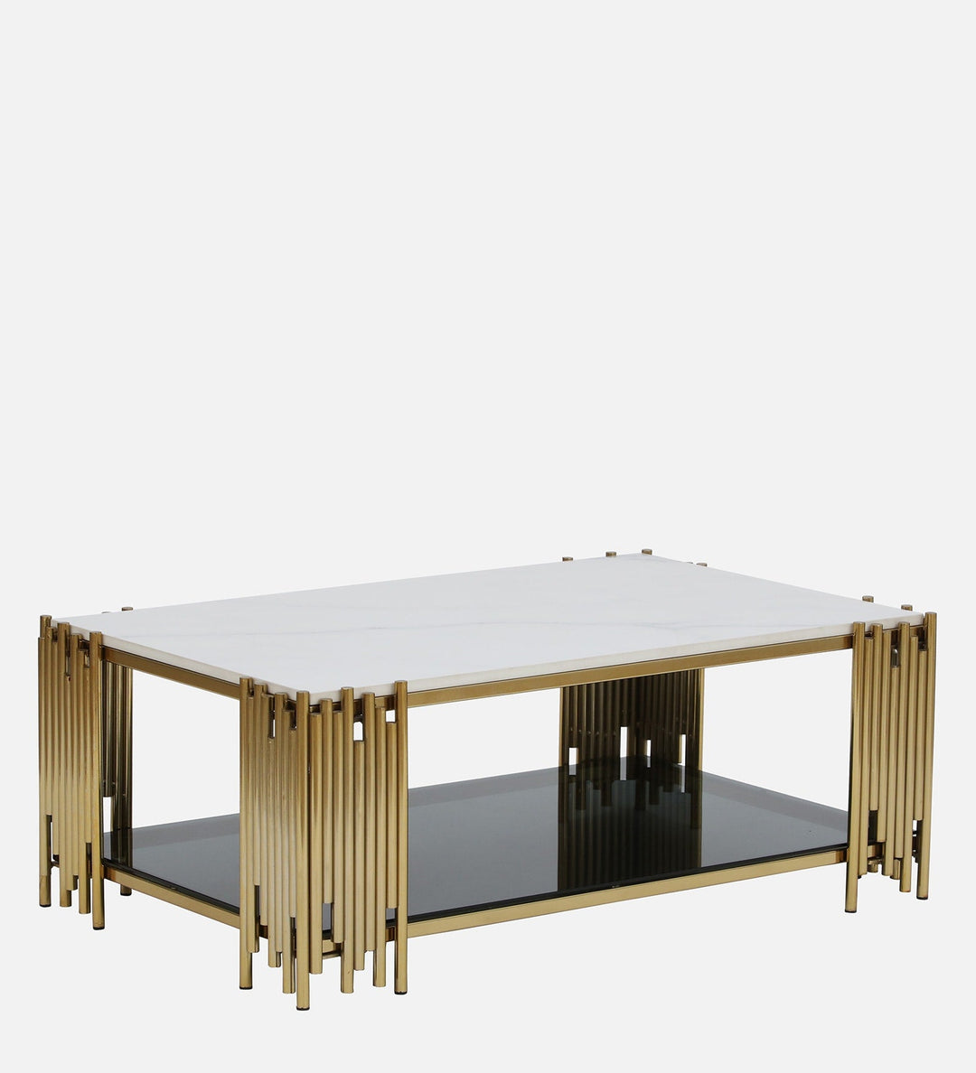 Chandan Metal Coffee Table In Golden Finish With Marble Top