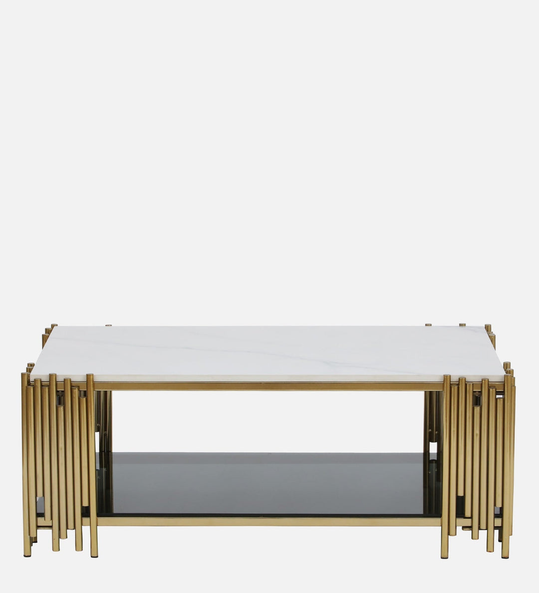 Chandan Metal Coffee Table In Golden Finish With Marble Top