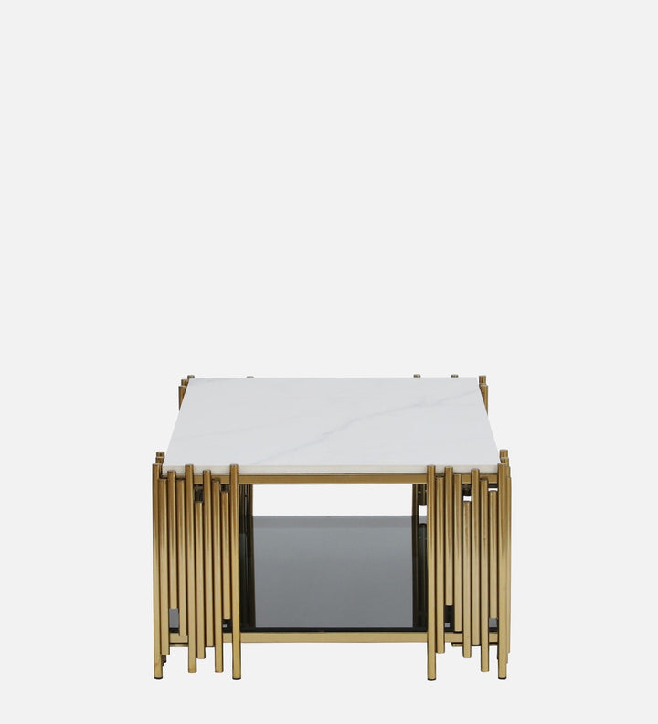 Chandan Metal Coffee Table In Golden Finish With Marble Top