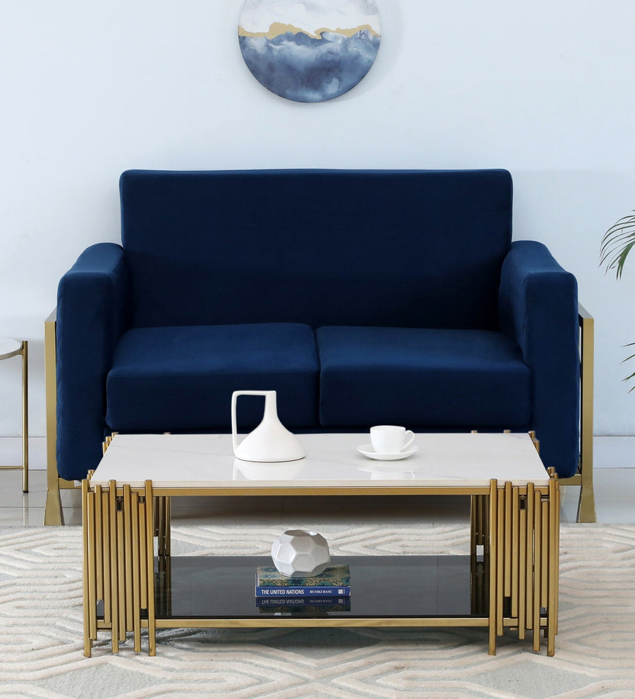 Chandan Metal Coffee Table In Golden Finish With Marble Top