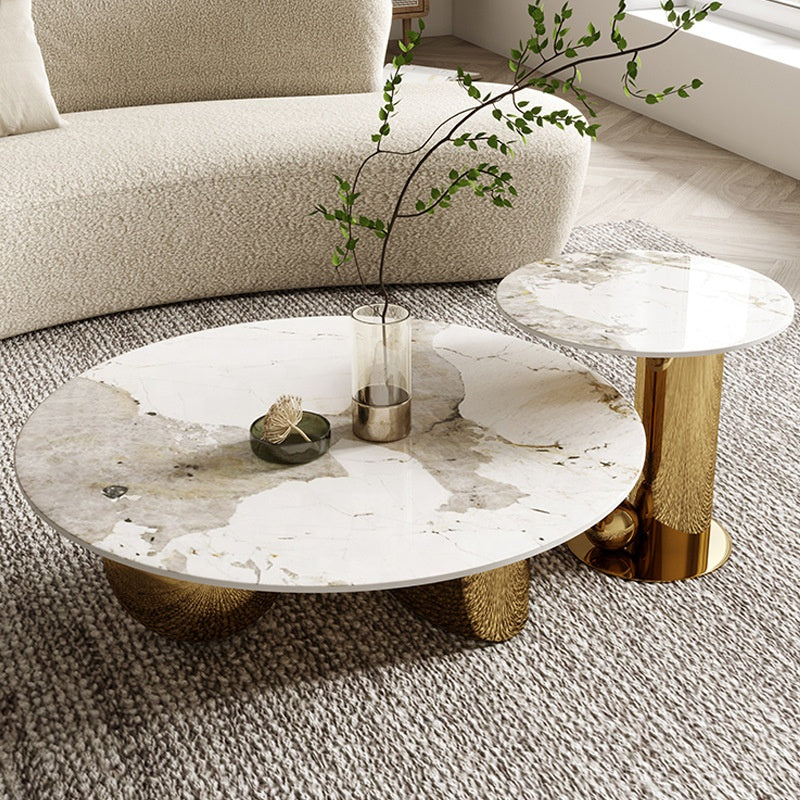 Mohit Marble Top Stainless Steel With Pvd Coated Coffee Table Set